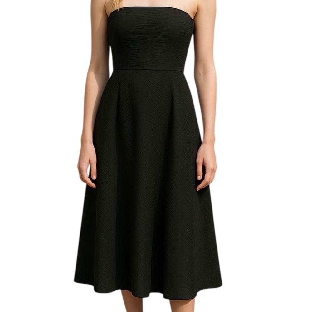 J. CREW Women's Strapless Textured Midi A-Line Dress Size 2‎ Black Formal Party